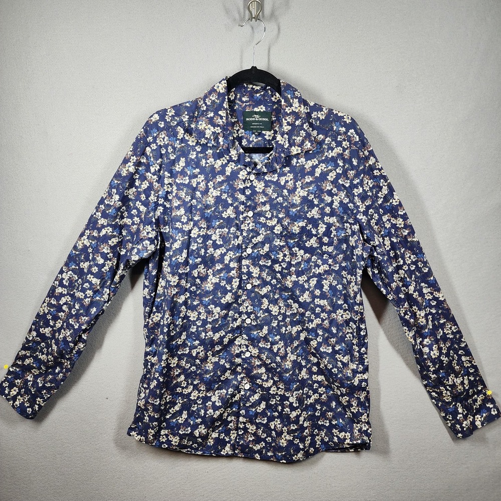 Rodd & Gunn‎ Shirt Mens XL Blue Floral Sports Fit Button Up Woven Italy Cotton